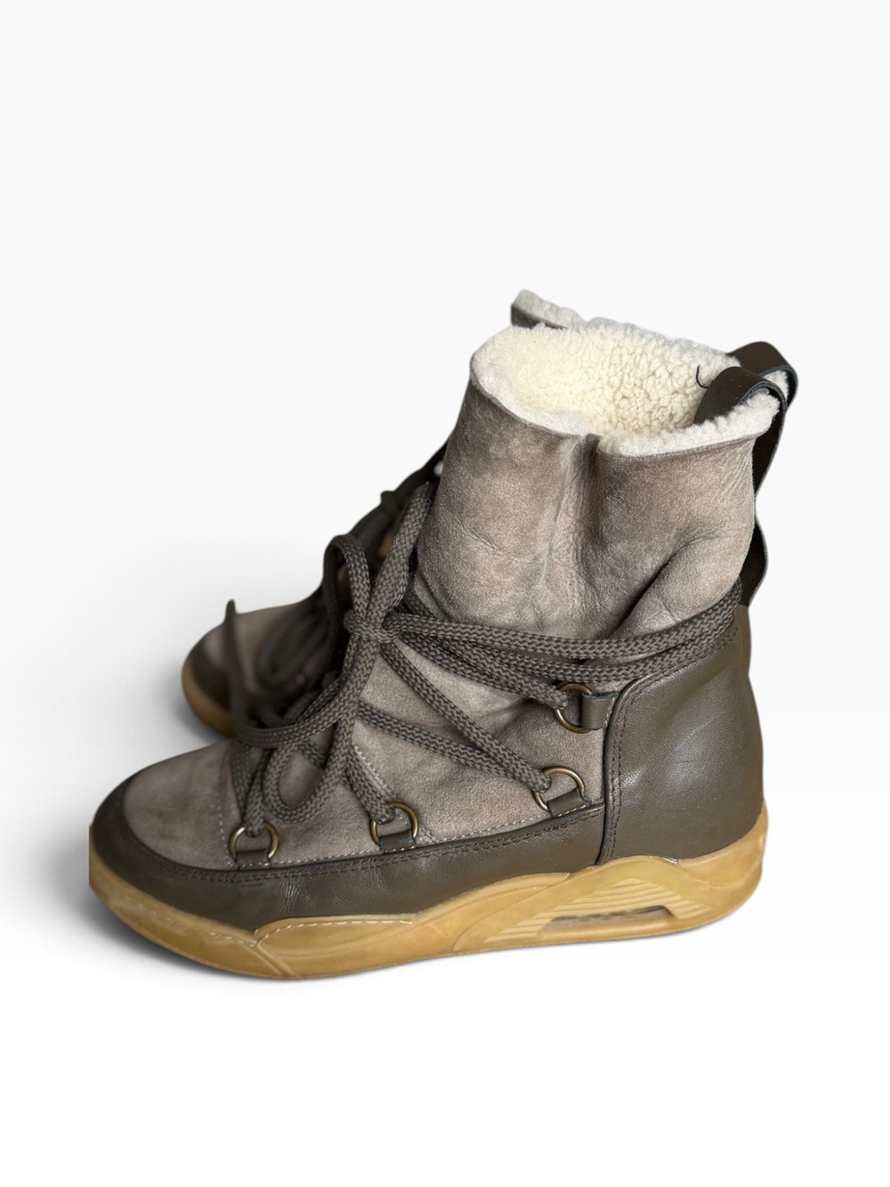 SERAFINI Italian Shearling-Lined Suede Lace-Up Moon Boots  EU 38 / US 8